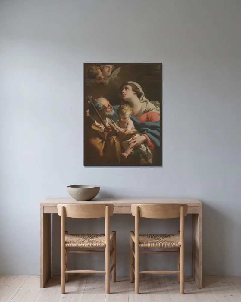 The Holy Family, 1776 av Gaetano Gandolfi inramad på en vägg