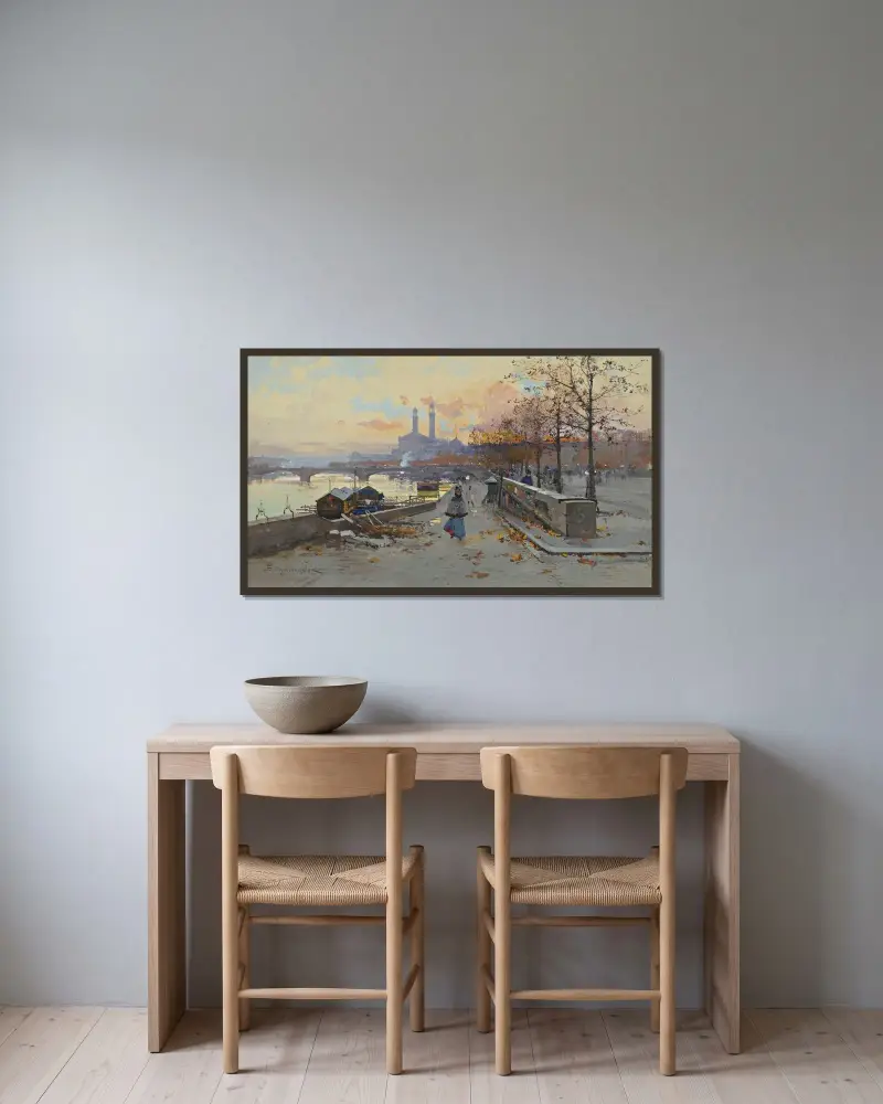Au Quai av Eugène Galien-Laloue inramad på en vägg