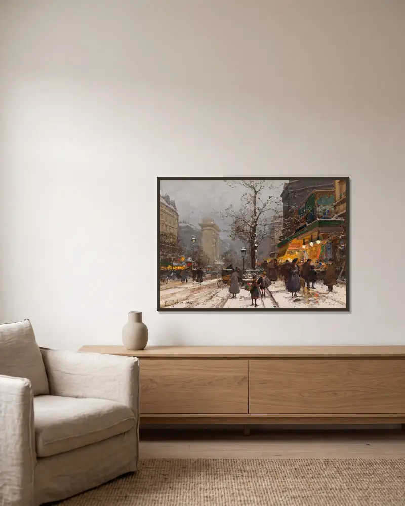 Boulevard Bonne – Nouvelle sous la neige av Eugène Galien-Laloue inramad på en vägg