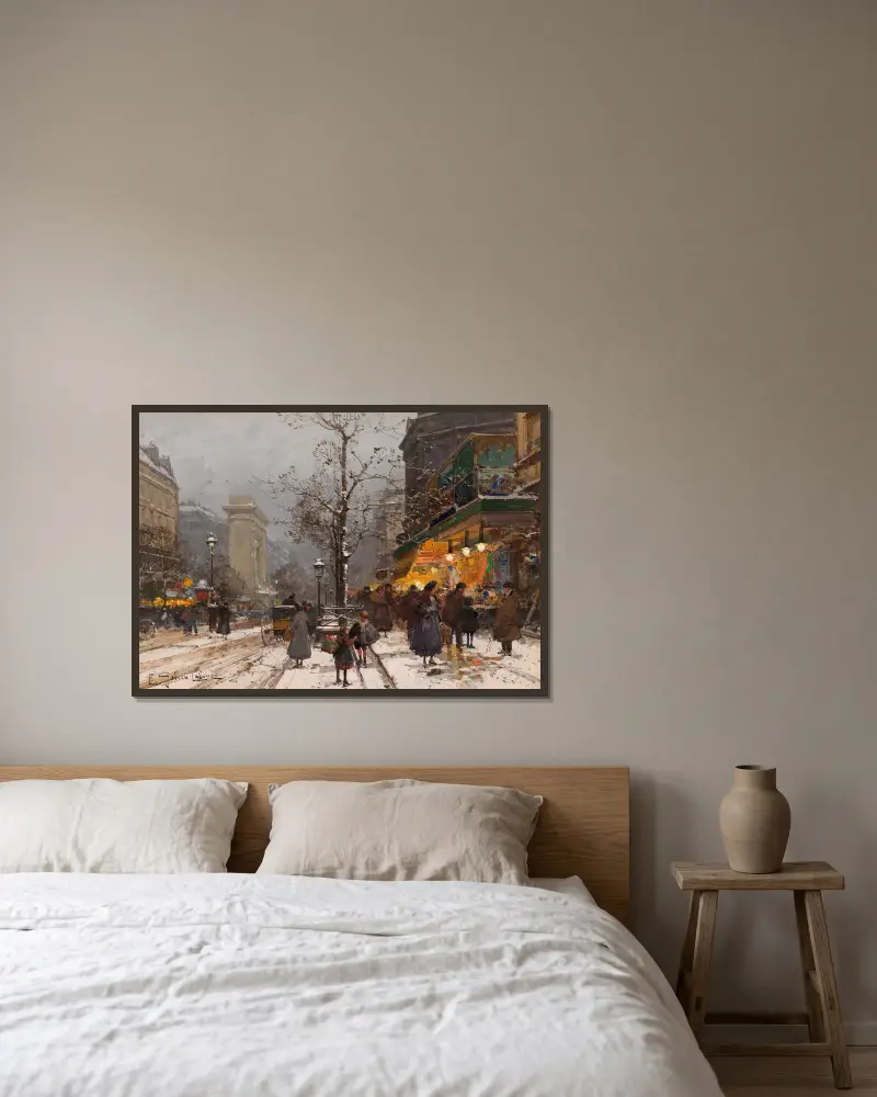 Boulevard Bonne – Nouvelle sous la neige av Eugène Galien-Laloue inramad på en vägg