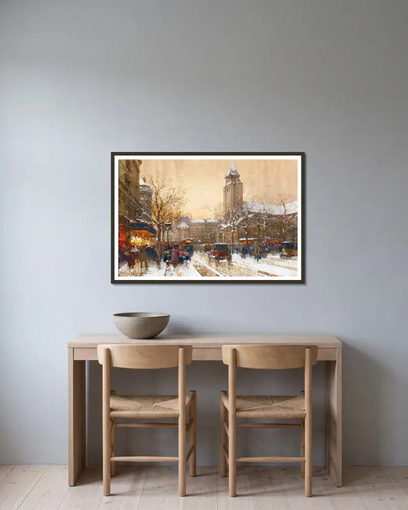 Boulevard Saint-Germain, Paris av Eugène Galien-Laloue inramad på en vägg