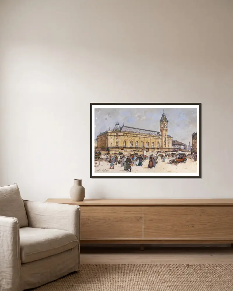 Gare de Lyon von Eugène Galien-Laloue gerahmt an einer Wand