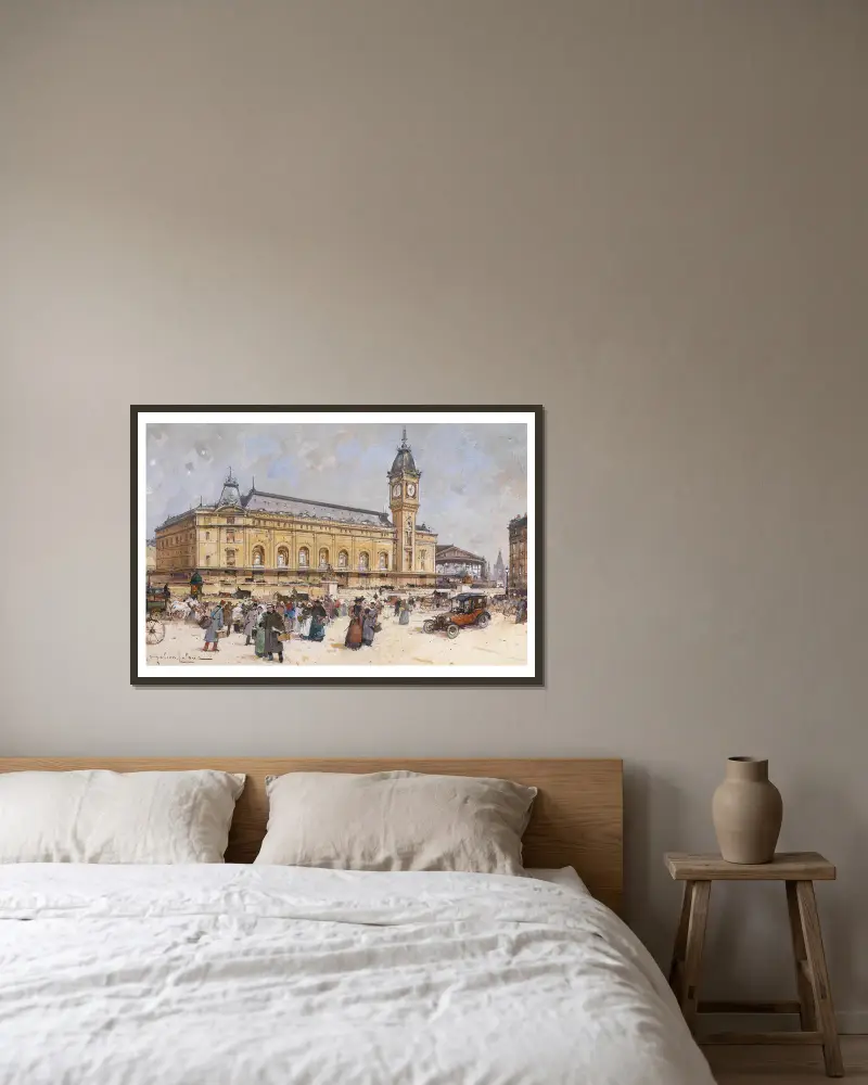 Gare de Lyon von Eugène Galien-Laloue gerahmt an einer Wand