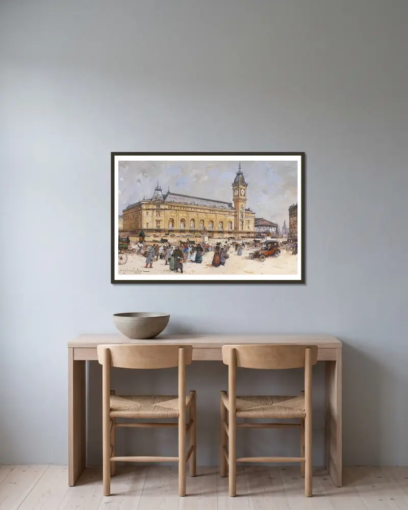 Gare de Lyon von Eugène Galien-Laloue gerahmt an einer Wand