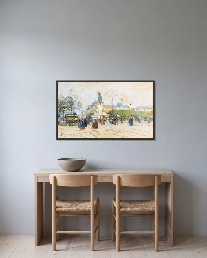 La Place De La République av Eugène Galien-Laloue inramad på en vägg