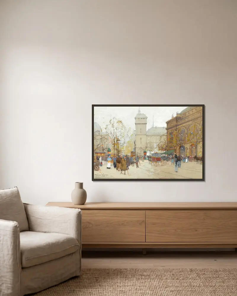 La Place Du Chatelet av Eugène Galien-Laloue inramad på en vägg