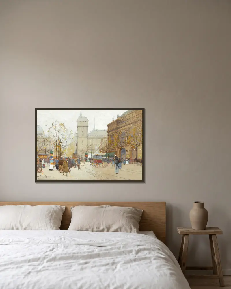 La Place Du Chatelet av Eugène Galien-Laloue inramad på en vägg