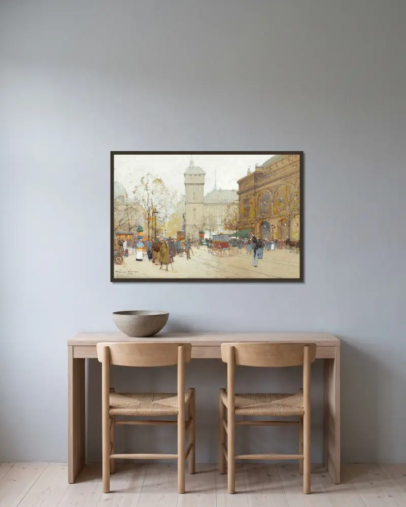 La Place Du Chatelet av Eugène Galien-Laloue inramad på en vägg