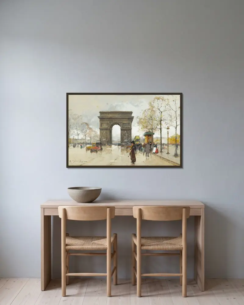 L’arc De Triomphe av Eugène Galien-Laloue inramad på en vägg
