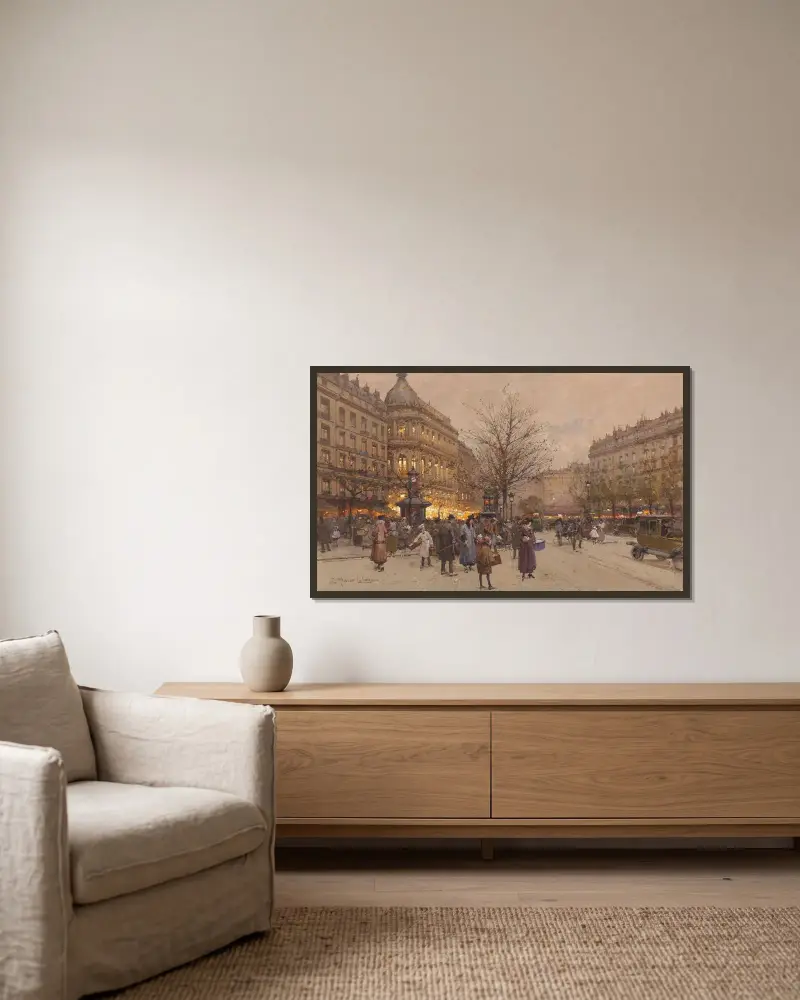 Le Boulevard vers la Pont av Eugène Galien-Laloue inramad på en vägg