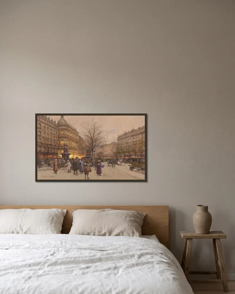 Le Boulevard vers la Pont av Eugène Galien-Laloue inramad på en vägg
