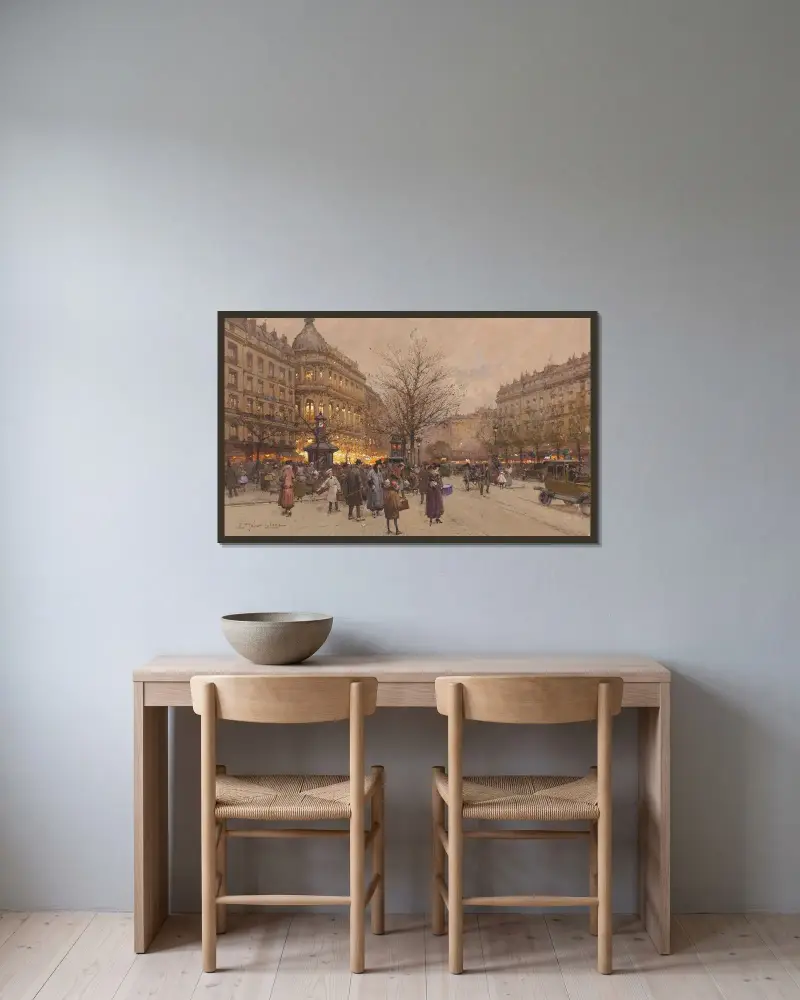 Le Boulevard vers la Pont av Eugène Galien-Laloue inramad på en vägg