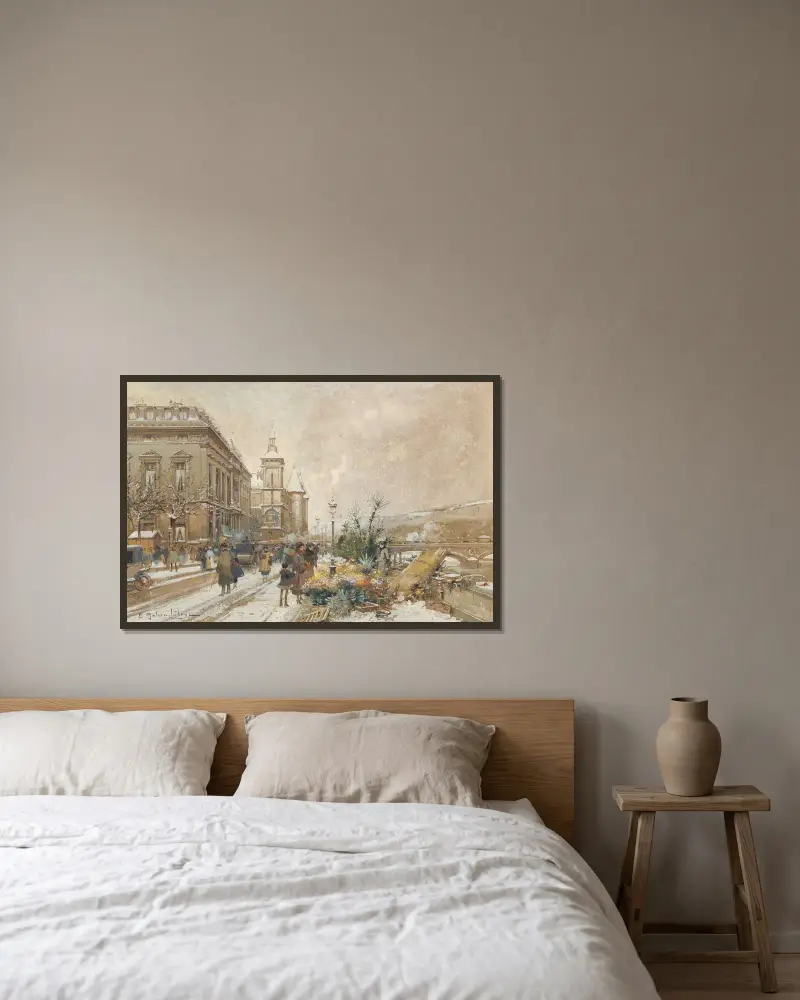 Blomstermarknaden av Eugène Galien-Laloue inramad på en vägg
