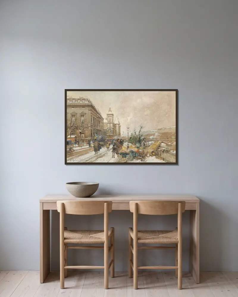 Blomstermarknaden av Eugène Galien-Laloue inramad på en vägg