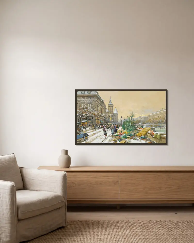 Blomsterkajen och Conciergerie av Eugène Galien-Laloue inramad på en vägg