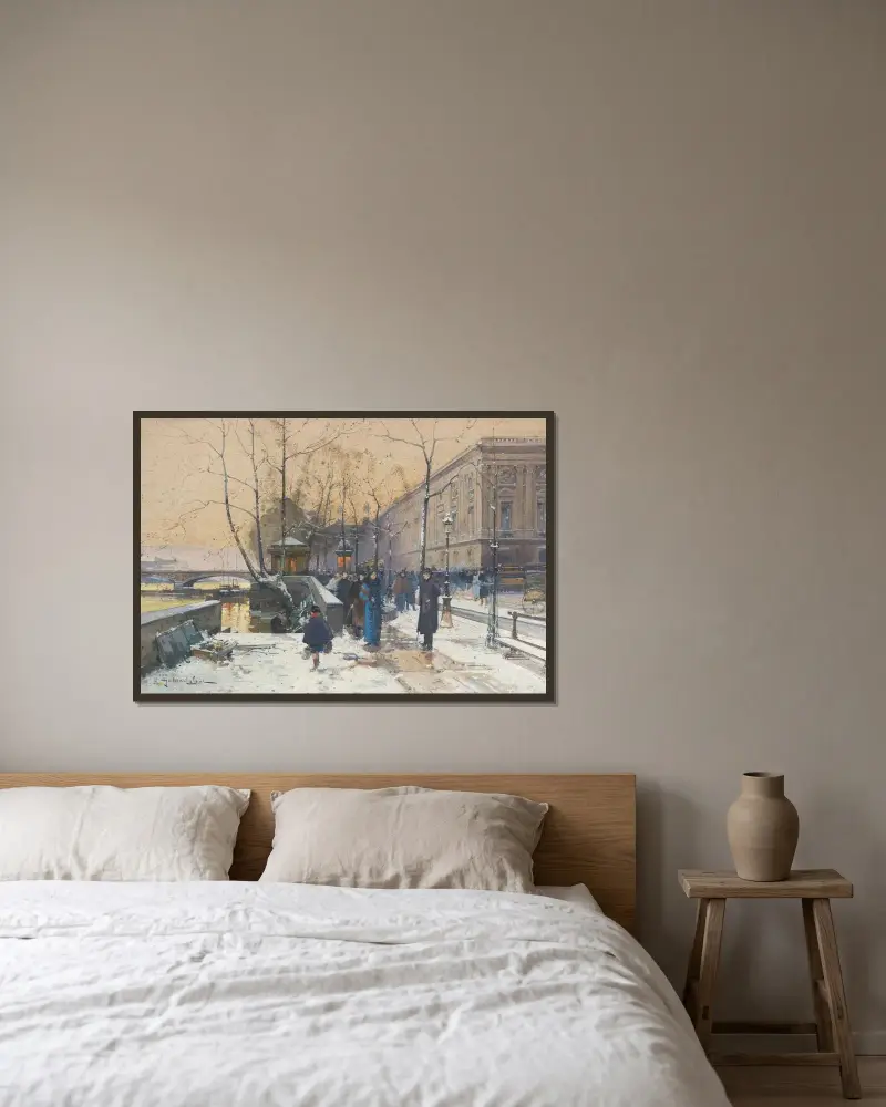 Seinens stränder nära Châtelet av Eugène Galien-Laloue inramad på en vägg