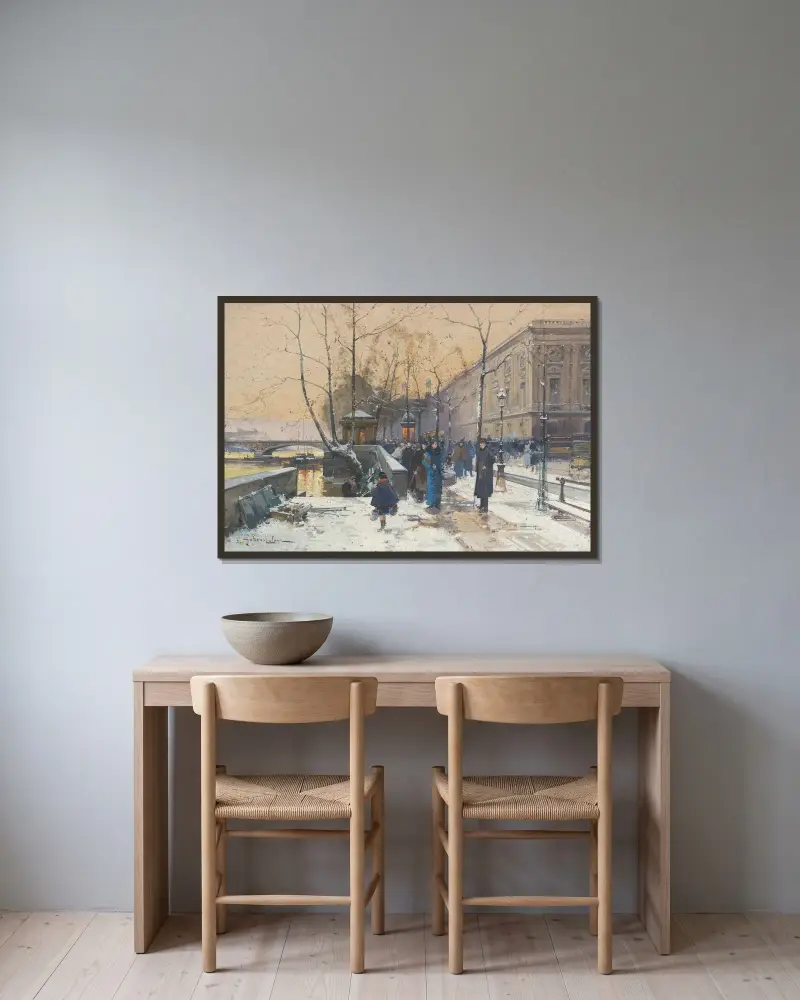 Seinens stränder nära Châtelet av Eugène Galien-Laloue inramad på en vägg