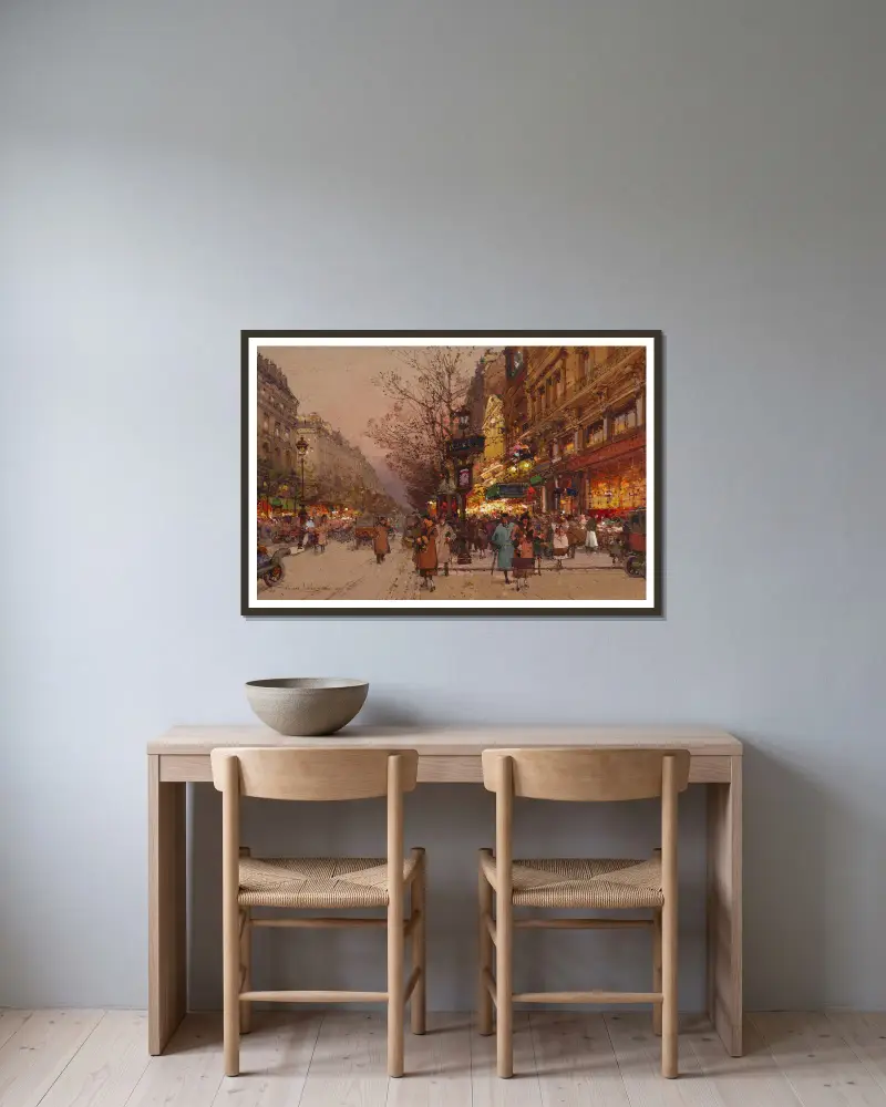 Les Grands Boulevards près du théâtre des variétés av Eugène Galien-Laloue inramad på en vägg