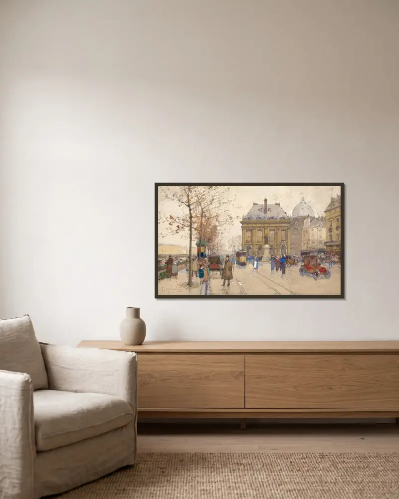 Kajerna vid Institutet, Paris av Eugène Galien-Laloue inramad på en vägg