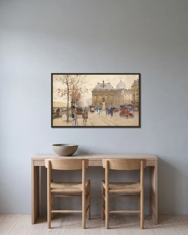 Kajerna vid Institutet, Paris av Eugène Galien-Laloue inramad på en vägg