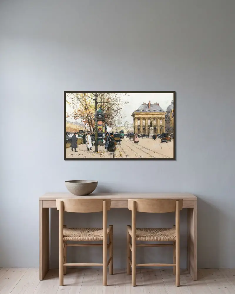 Seinens kajer (Hösten) av Eugène Galien-Laloue inramad på en vägg