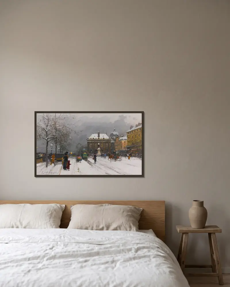 Institutet (Dåligt väder) av Eugène Galien-Laloue inramad på en vägg