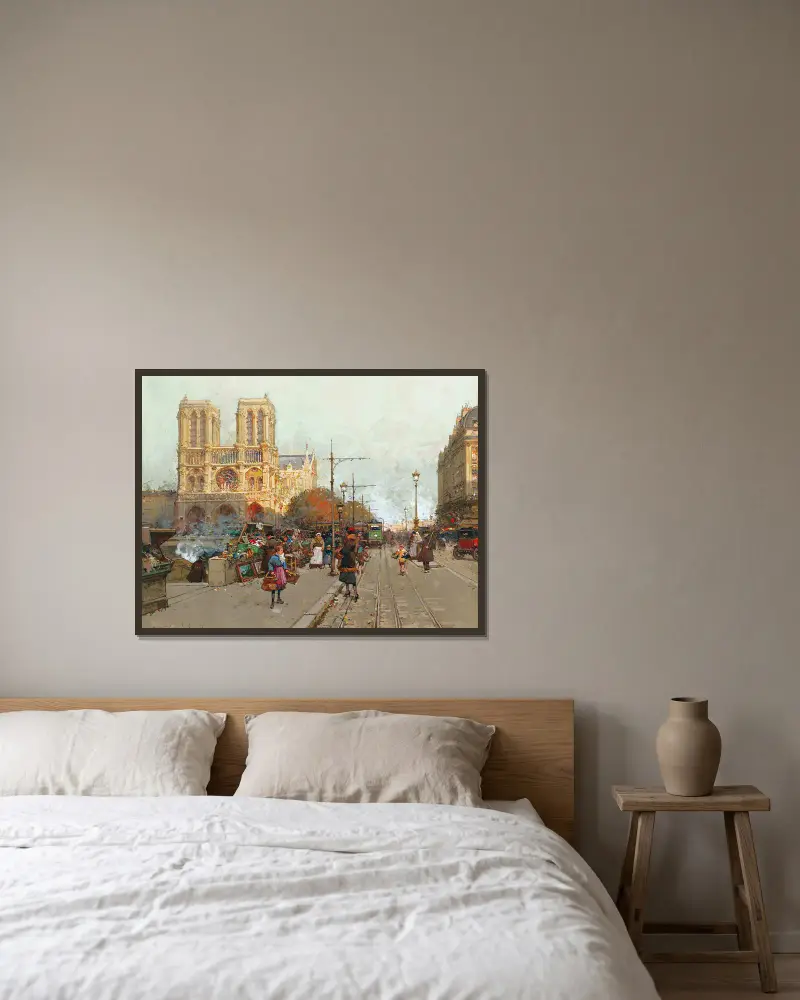 Notre Dame De Paris, Vue Du Quai De Montebello av Eugène Galien-Laloue inramad på en vägg