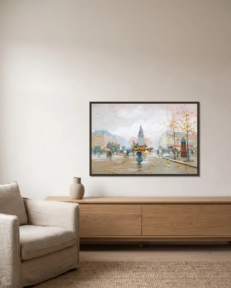 Place Clichy von Eugène Galien-Laloue gerahmt an einer Wand