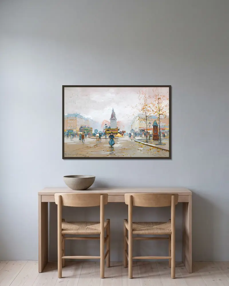 Place Clichy von Eugène Galien-Laloue gerahmt an einer Wand