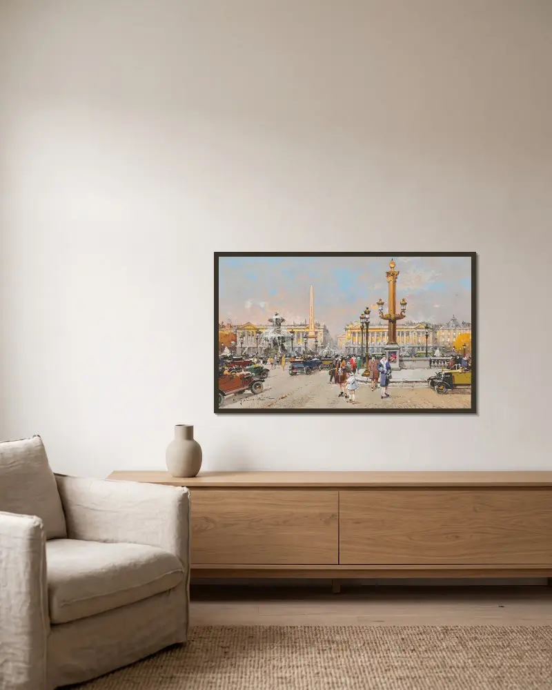 Place de la Concorde av Eugène Galien-Laloue inramad på en vägg