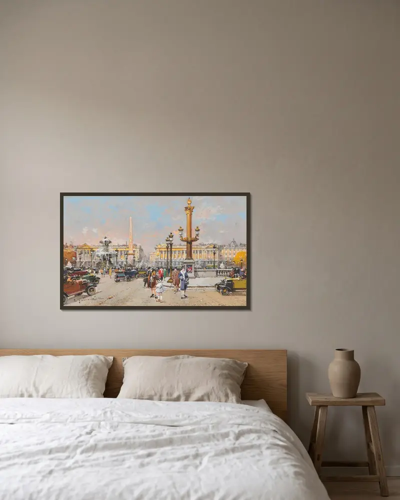 Place de la Concorde av Eugène Galien-Laloue inramad på en vägg
