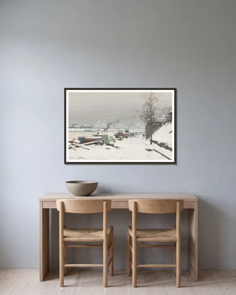 Quai De Bercy Sous La Neige av Eugène Galien-Laloue inramad på en vägg