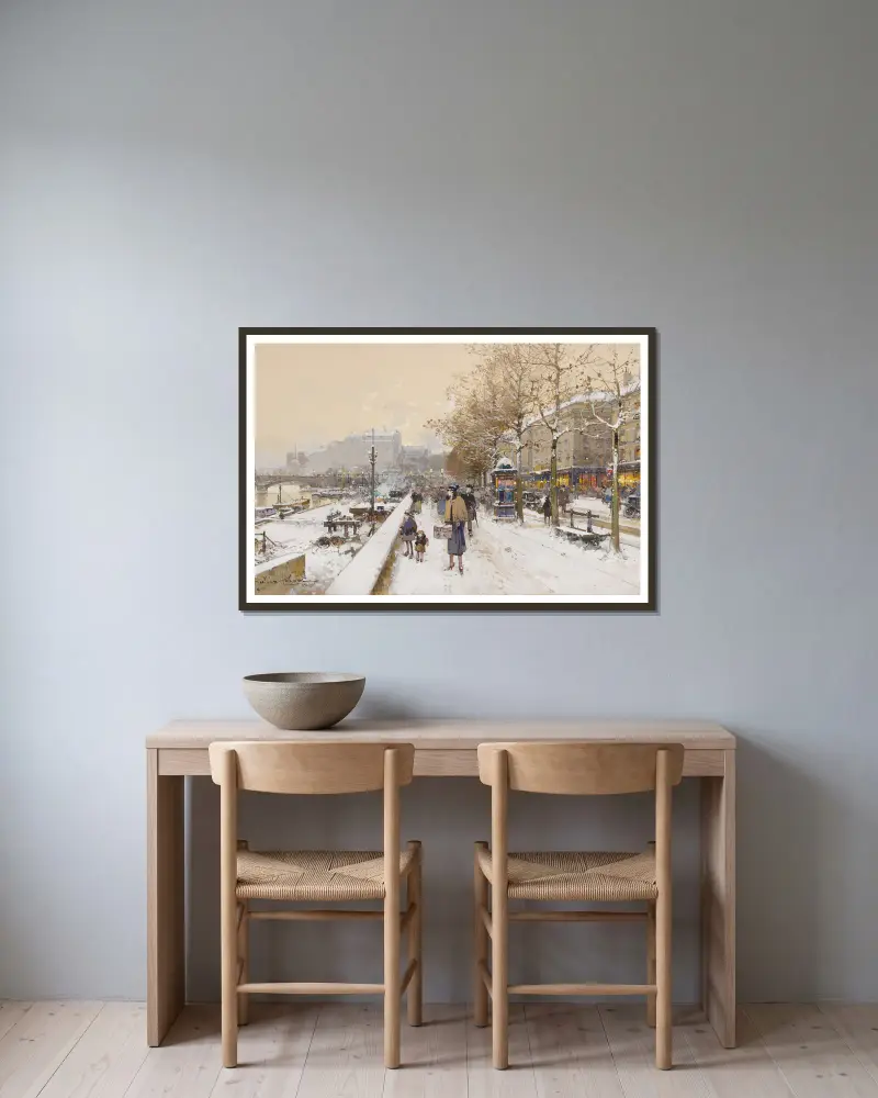 Quai Des Célestins av Eugène Galien-Laloue inramad på en vägg