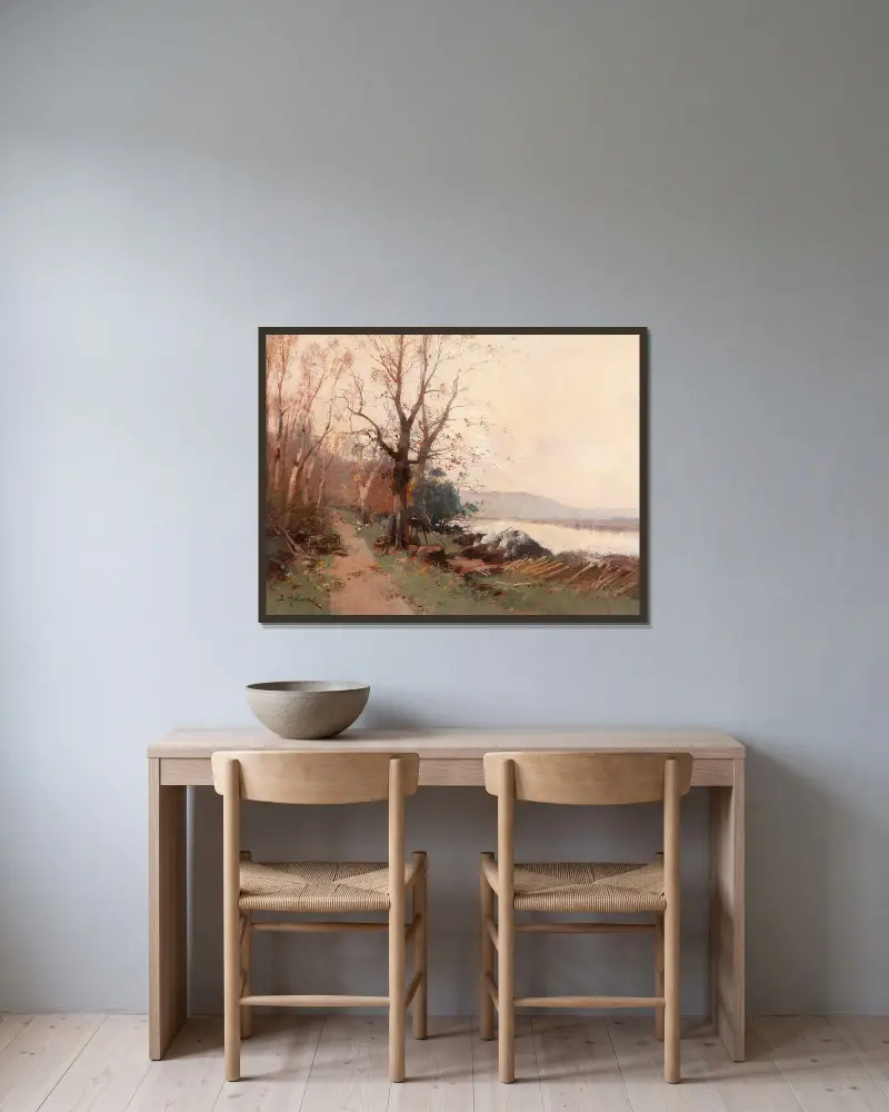 Flusslandschaft von Eugène Galien-Laloue gerahmt an einer Wand
