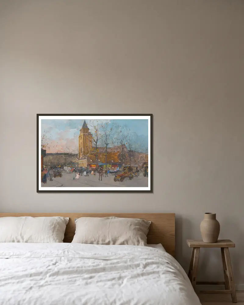 Saint-Germain-des-Prés, Paris av Eugène Galien-Laloue inramad på en vägg