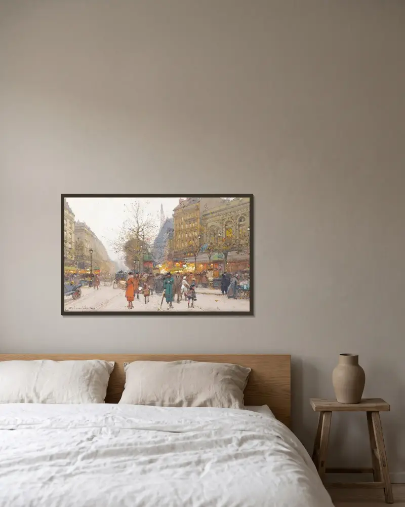 Theatre Du Gymnase, Boulevard De Bonne-Nouvelle av Eugène Galien-Laloue inramad på en vägg