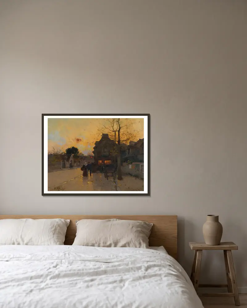 Village, Un Soir D’automne av Eugène Galien-Laloue inramad på en vägg
