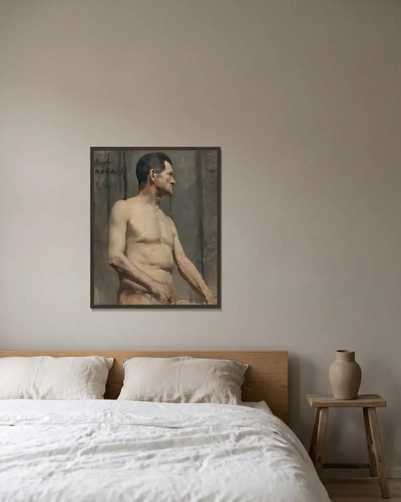 Naken manlig modell av Akseli Gallen-Kallela inramad på en vägg