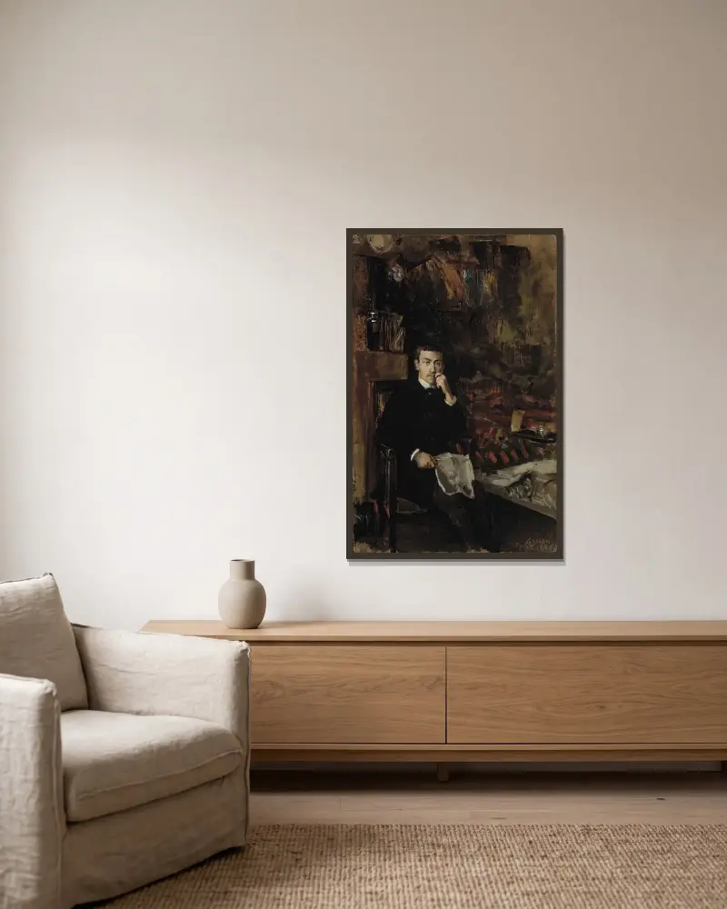 Bohême, portret norweskiego artysty C. A. Dørnbergera, Akseli Gallen-Kallela w ramie na ścianie