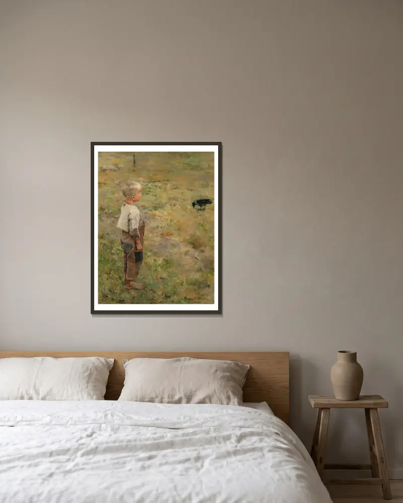 Junge mit Krähe von Akseli Gallen-Kallela gerahmt an einer Wand