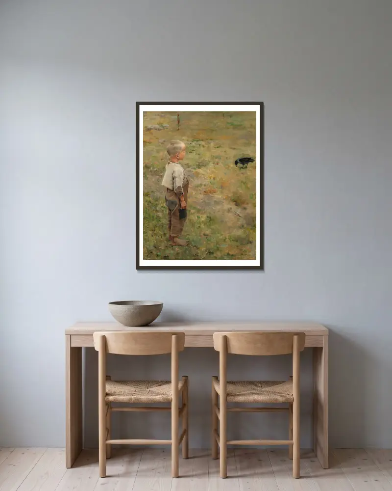 Junge mit Krähe von Akseli Gallen-Kallela gerahmt an einer Wand