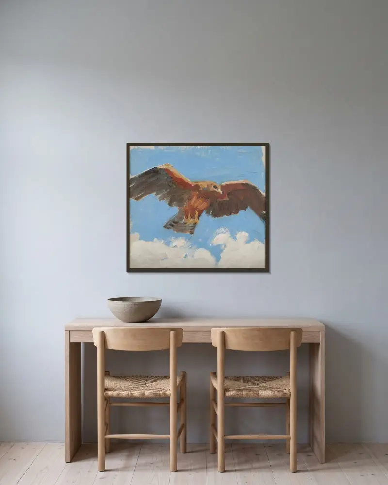 Falcon (1909‒1910) av Akseli Gallen-Kallela inramad på en vägg