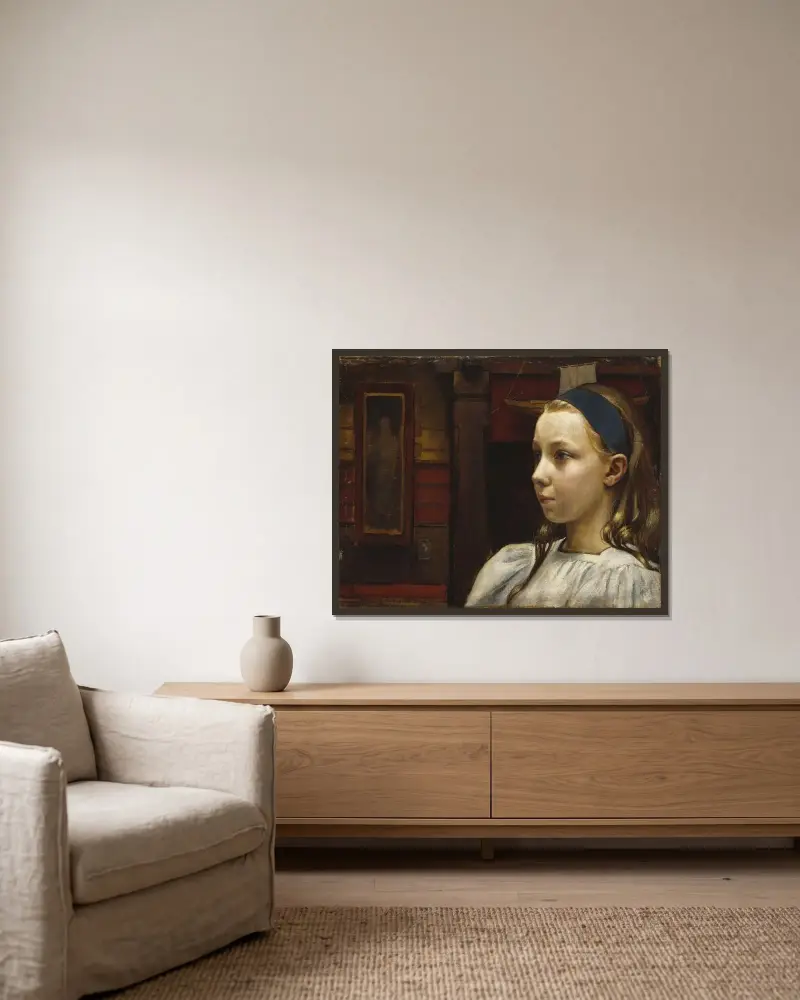 Head of a Girl, Little Anna av Akseli Gallen-Kallela inramad på en vägg