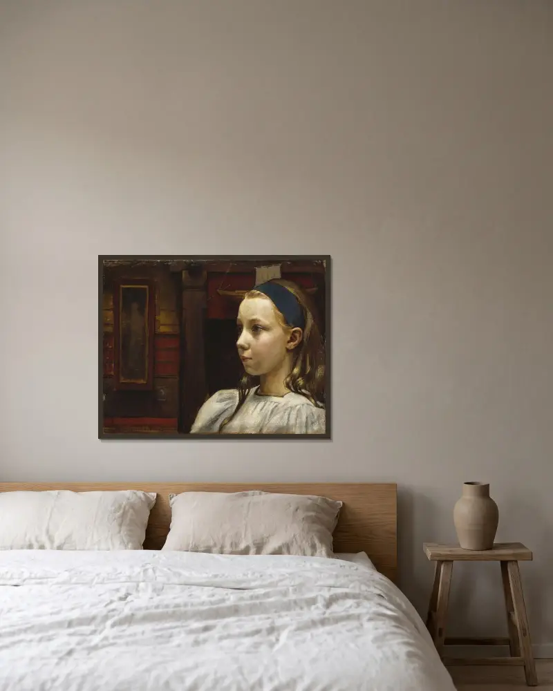 Head of a Girl, Little Anna av Akseli Gallen-Kallela inramad på en vägg