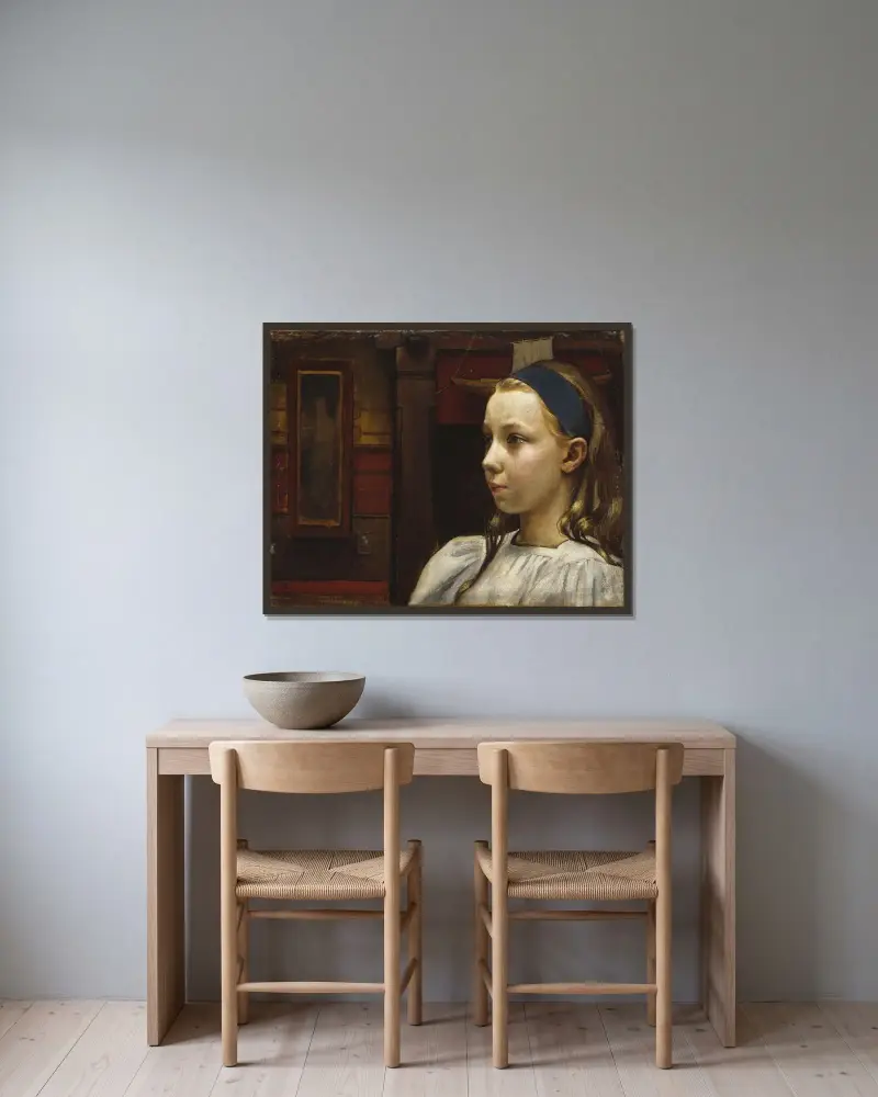 Head of a Girl, Little Anna av Akseli Gallen-Kallela inramad på en vägg