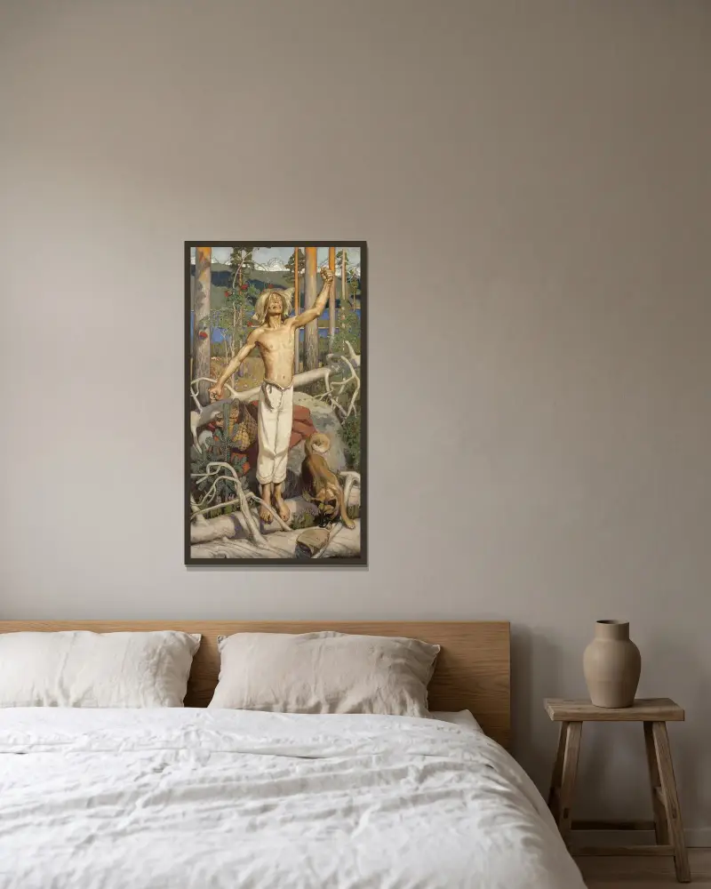 Kullervo flucht von Akseli Gallen-Kallela gerahmt an einer Wand
