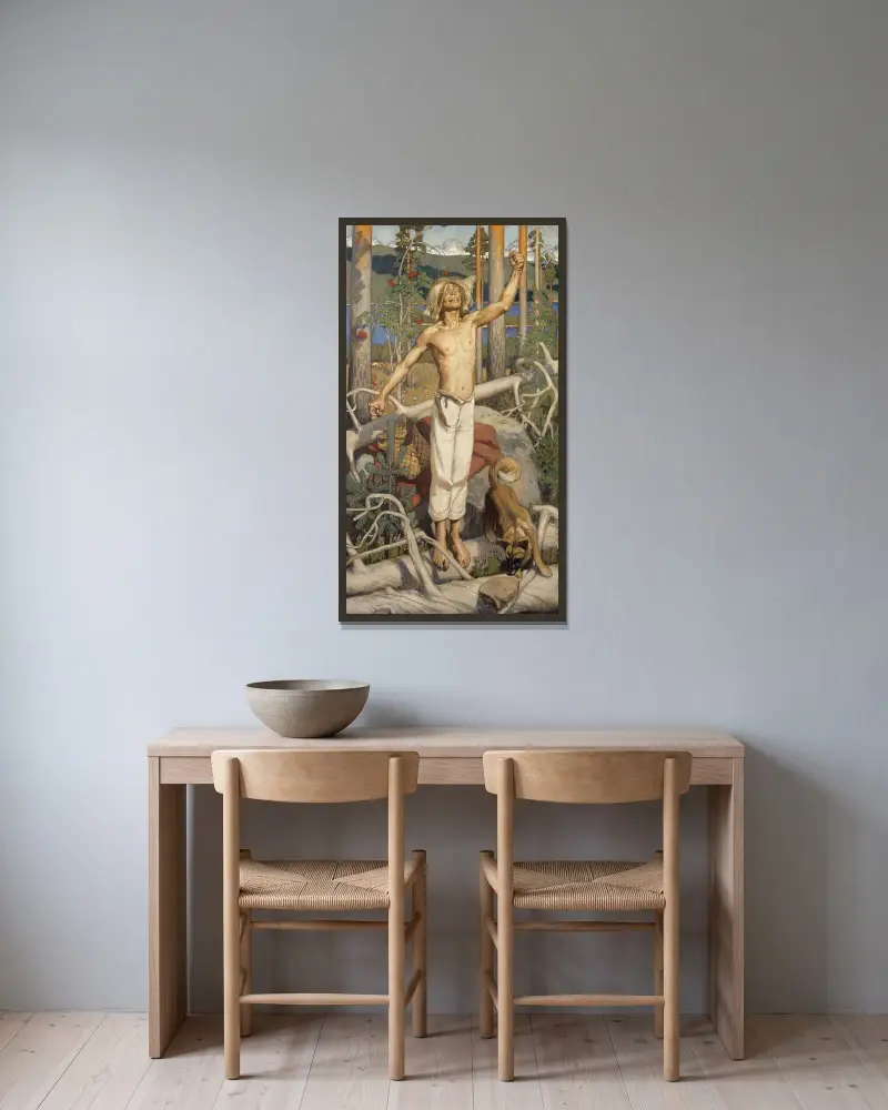 Kullervo flucht von Akseli Gallen-Kallela gerahmt an einer Wand