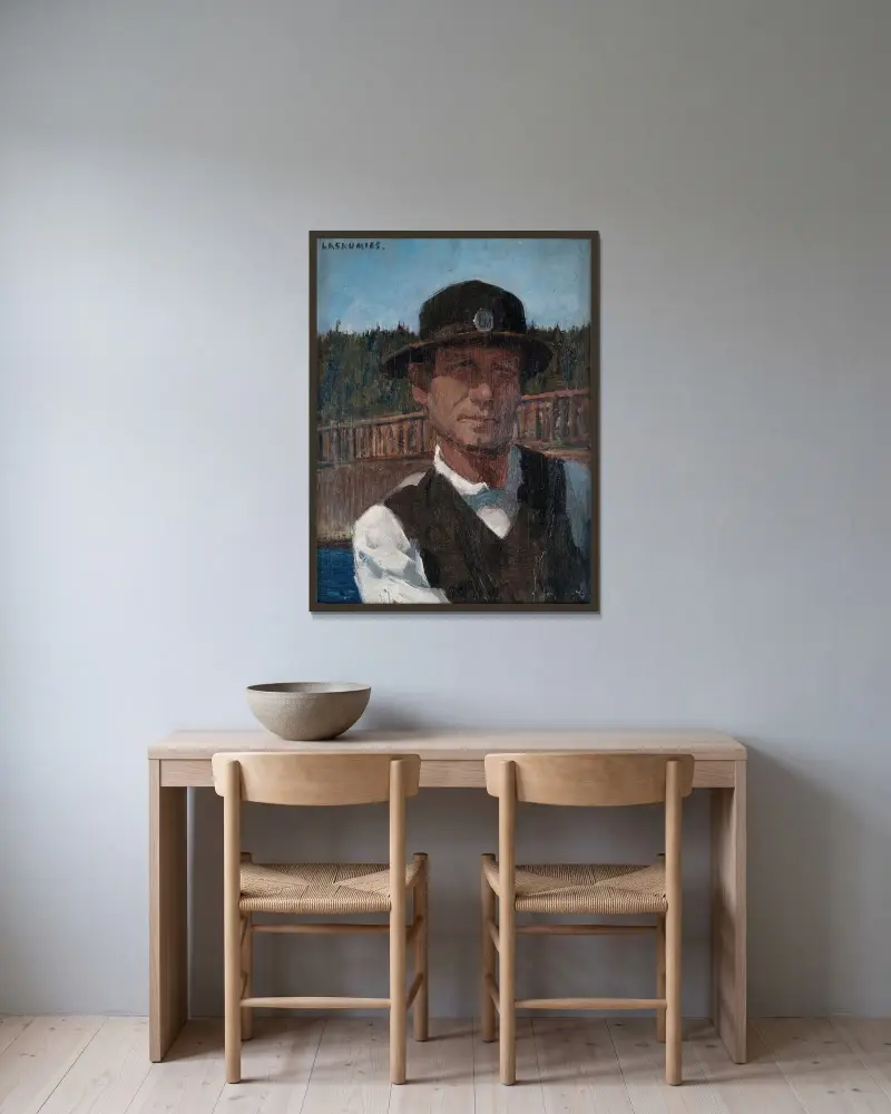 Laskumies av Akseli Gallen-Kallela inramad på en vägg