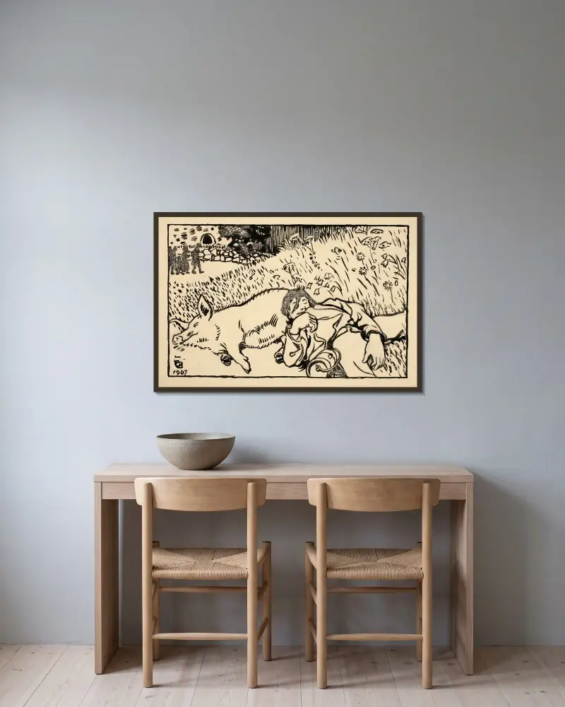 Gris och berusad man av Akseli Gallen-Kallela inramad på en vägg