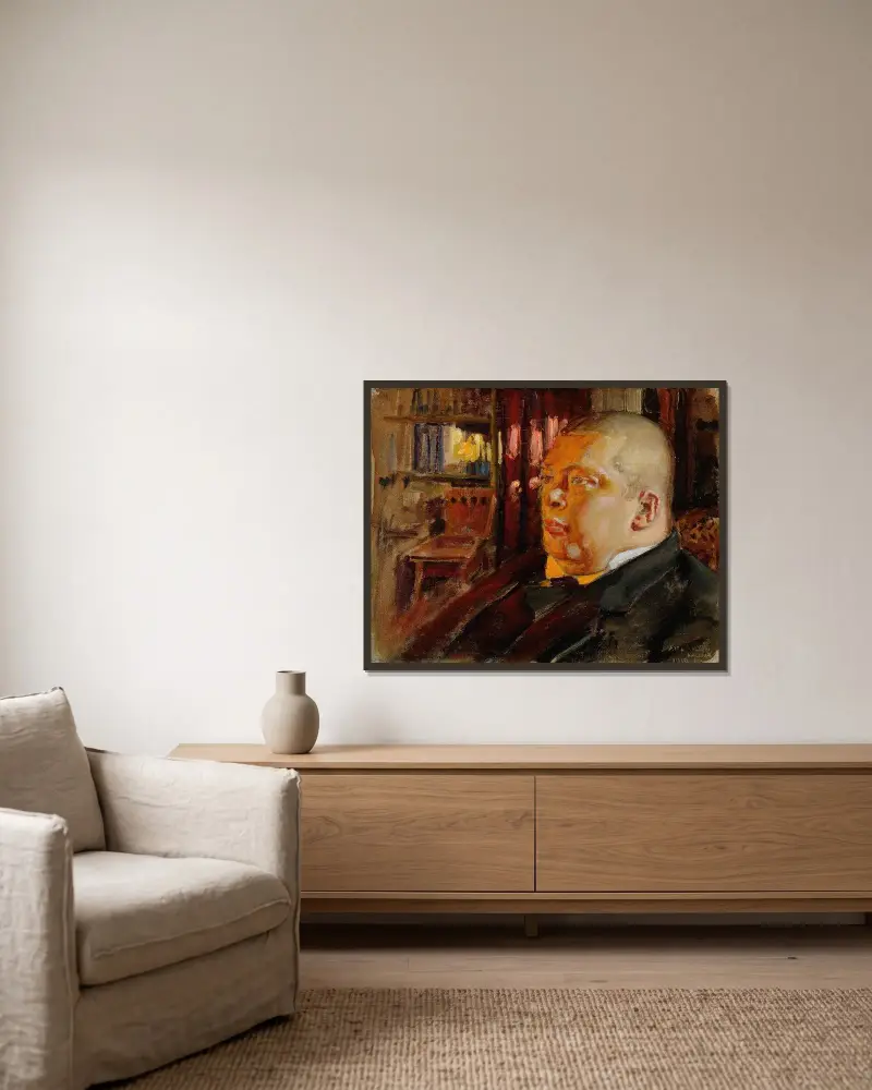 Porträtt av Eric O. W. Ehrström av Akseli Gallen-Kallela inramad på en vägg